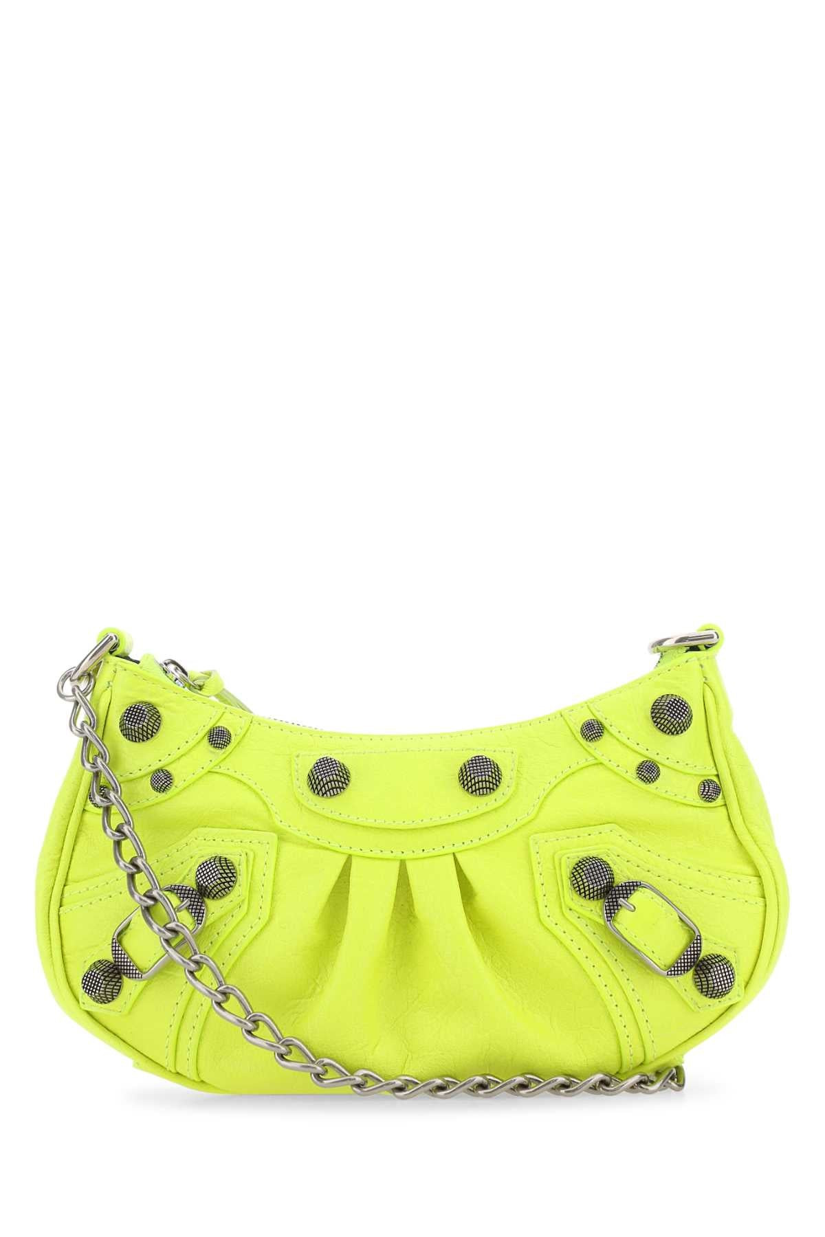 Balenciaga Women Fluo Yellow Leather Le Cagole Mini Handbag - 1