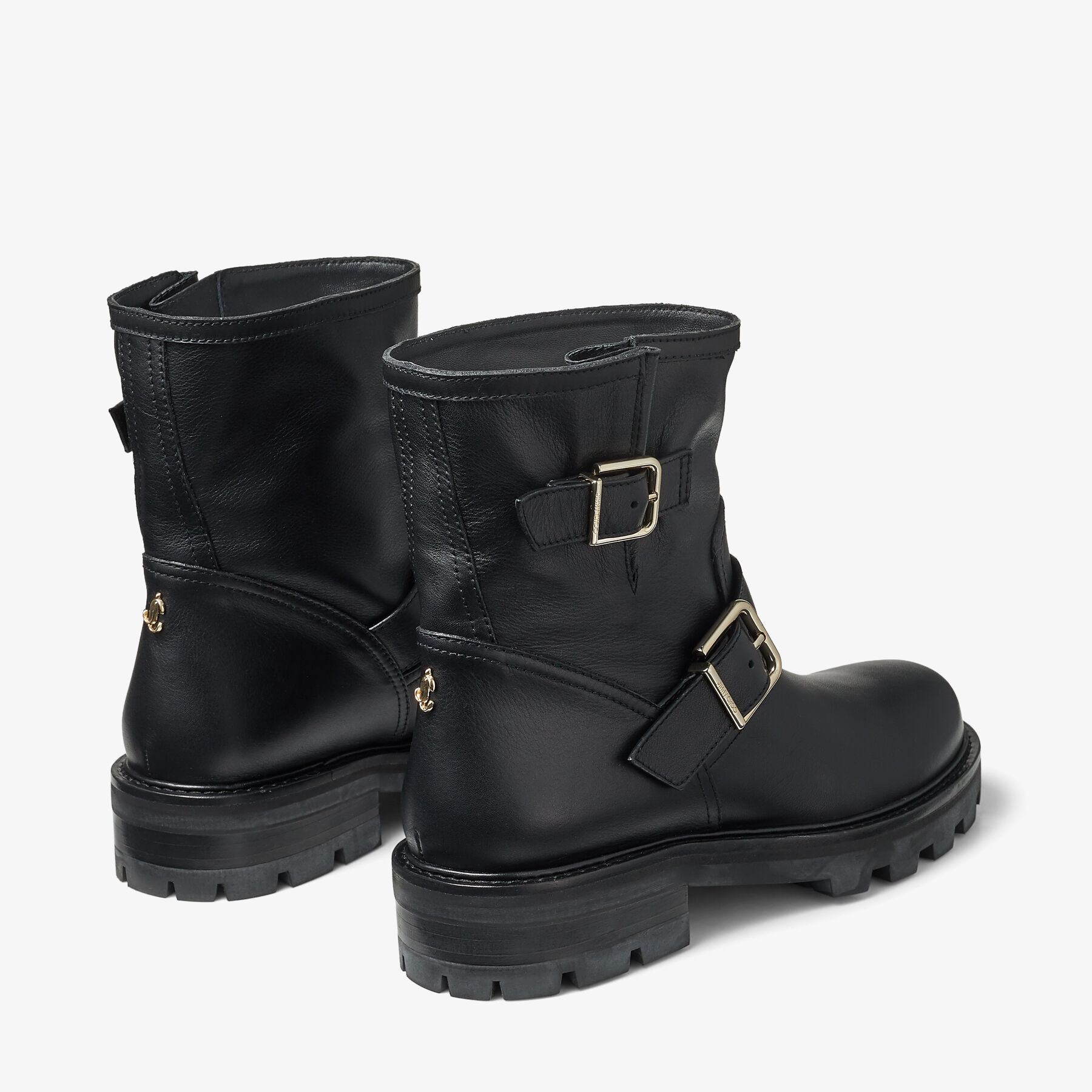 Youth II
Black Smooth Leather Biker Boots with Gold Buckles - 5