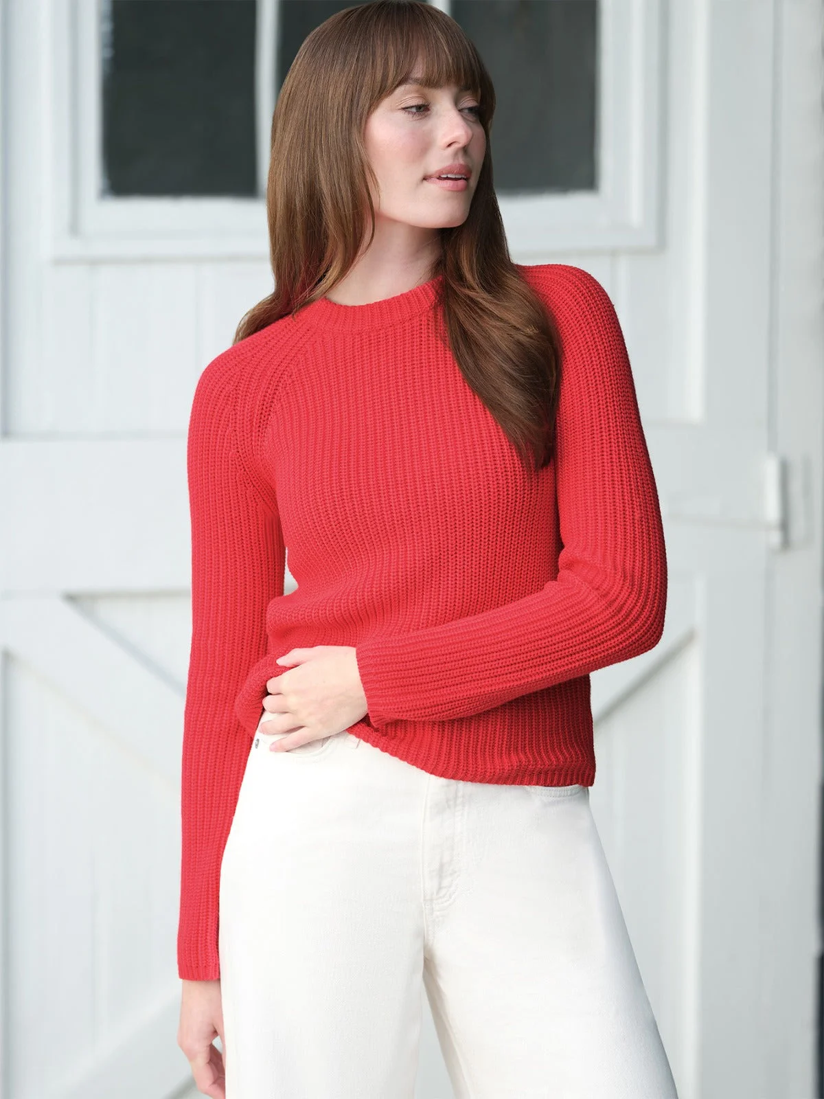 Jane: Crewneck Shaker Stitch Cotton Sweater - 1