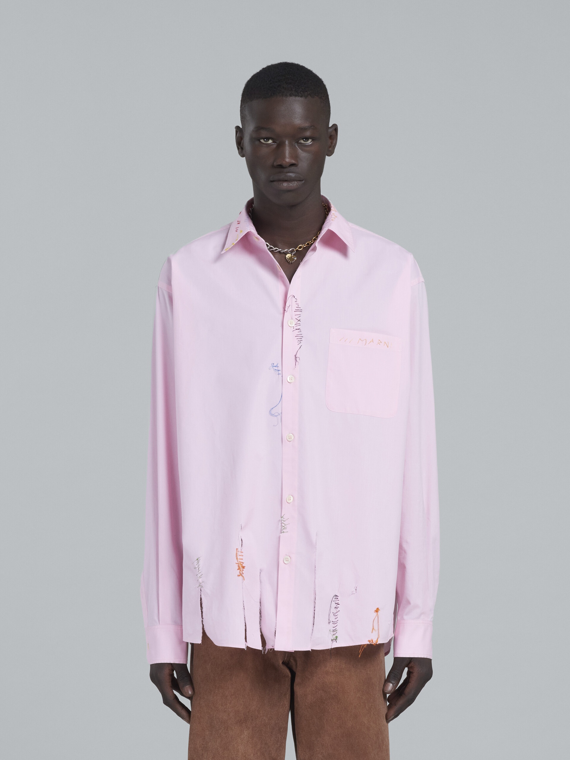 PINK COTTON SHIRT WITH EMBROIDERY - 2