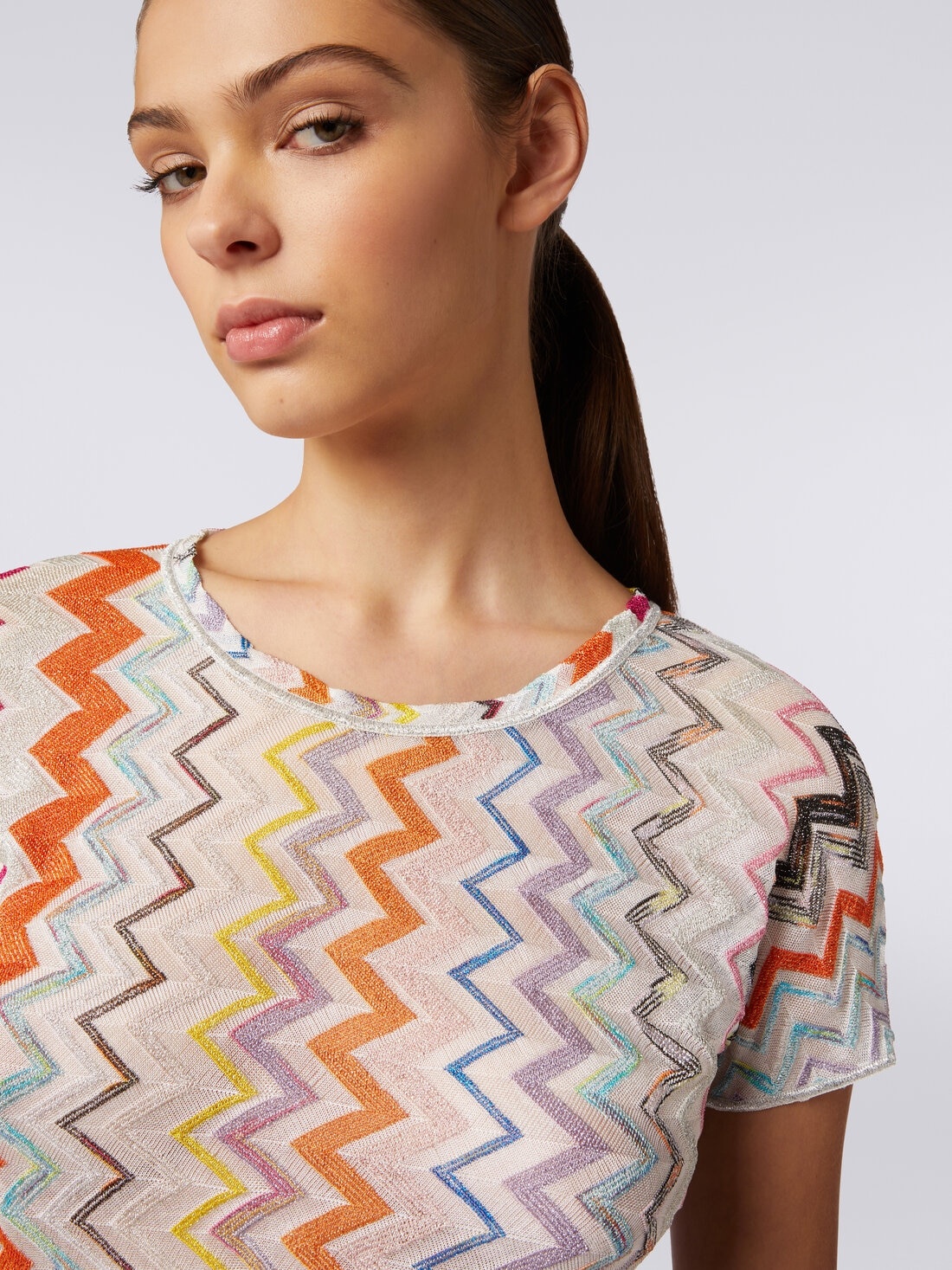 Viscose blend chevron crop top with lurex - 5