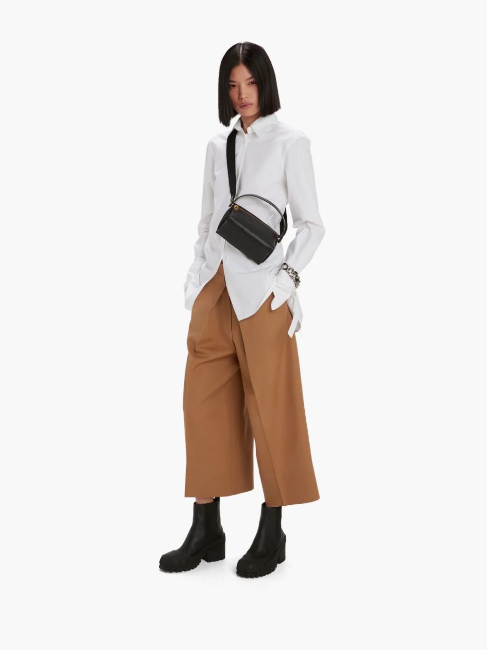 PLEAT FRONT WIDE LEG CROPPED TROUSERS - 3