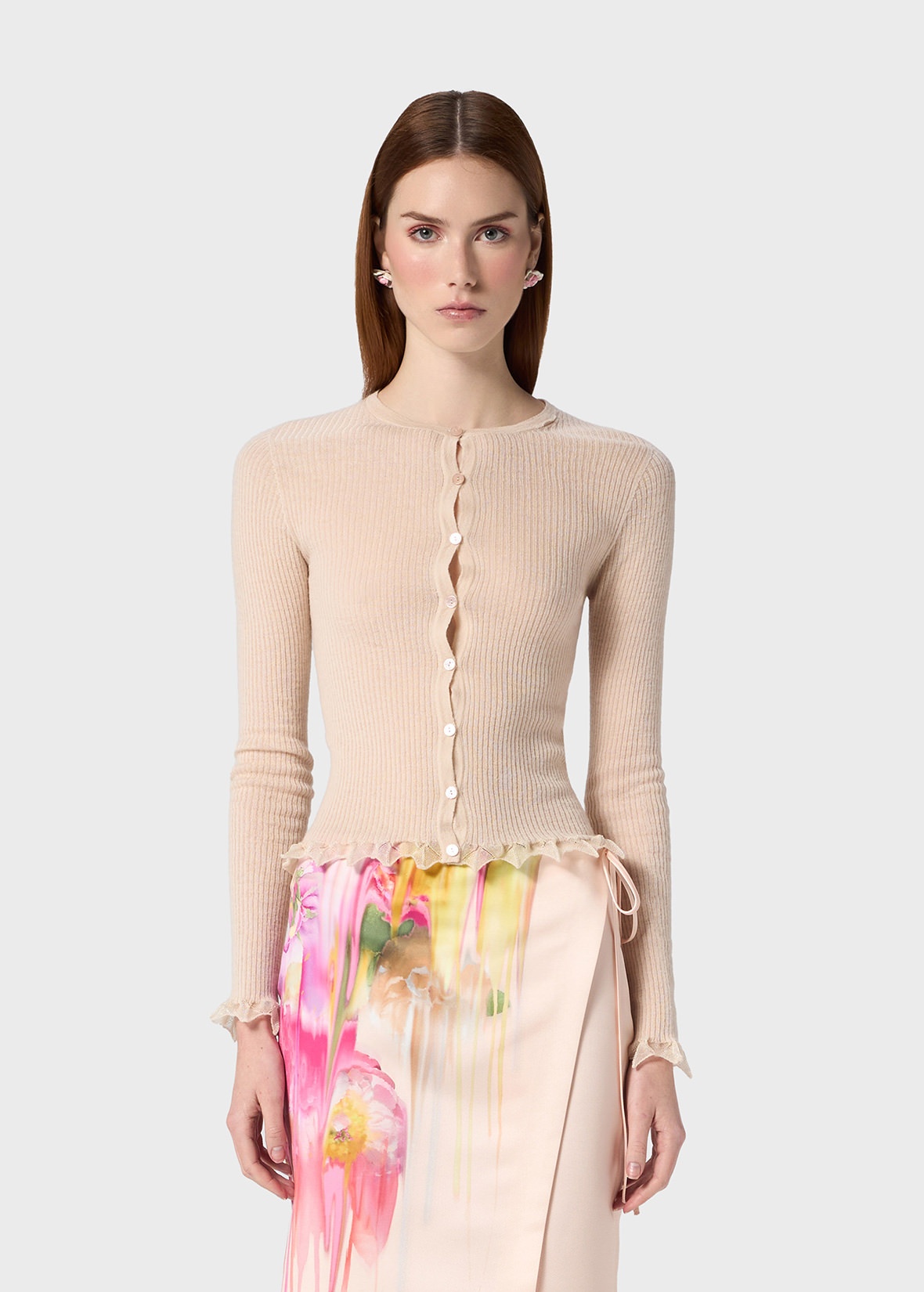 RIBBED CARDIGAN WITH LAMÉ SCALLOPED HEM - 3