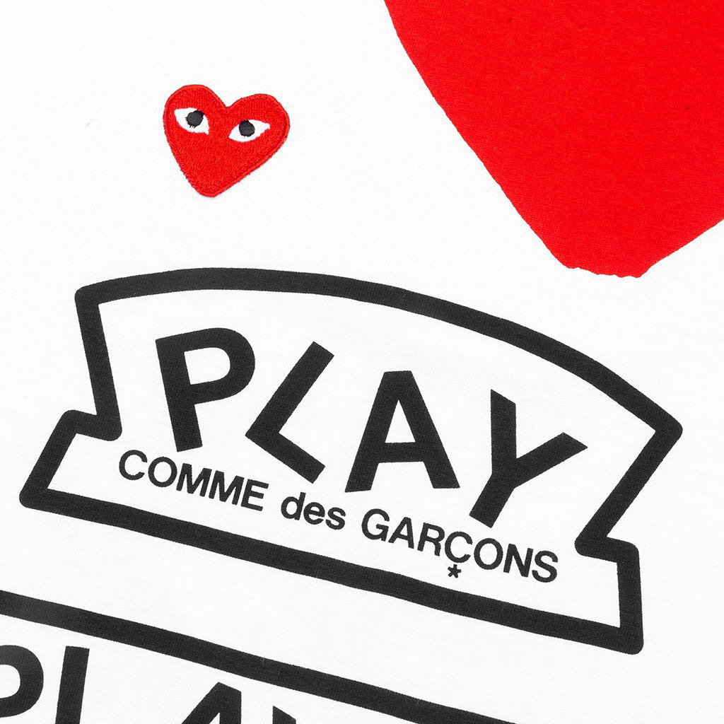 COMME DES GARCONS PLAY RED MULTI LOGO L/S T-SHIRT - WHITE - 3