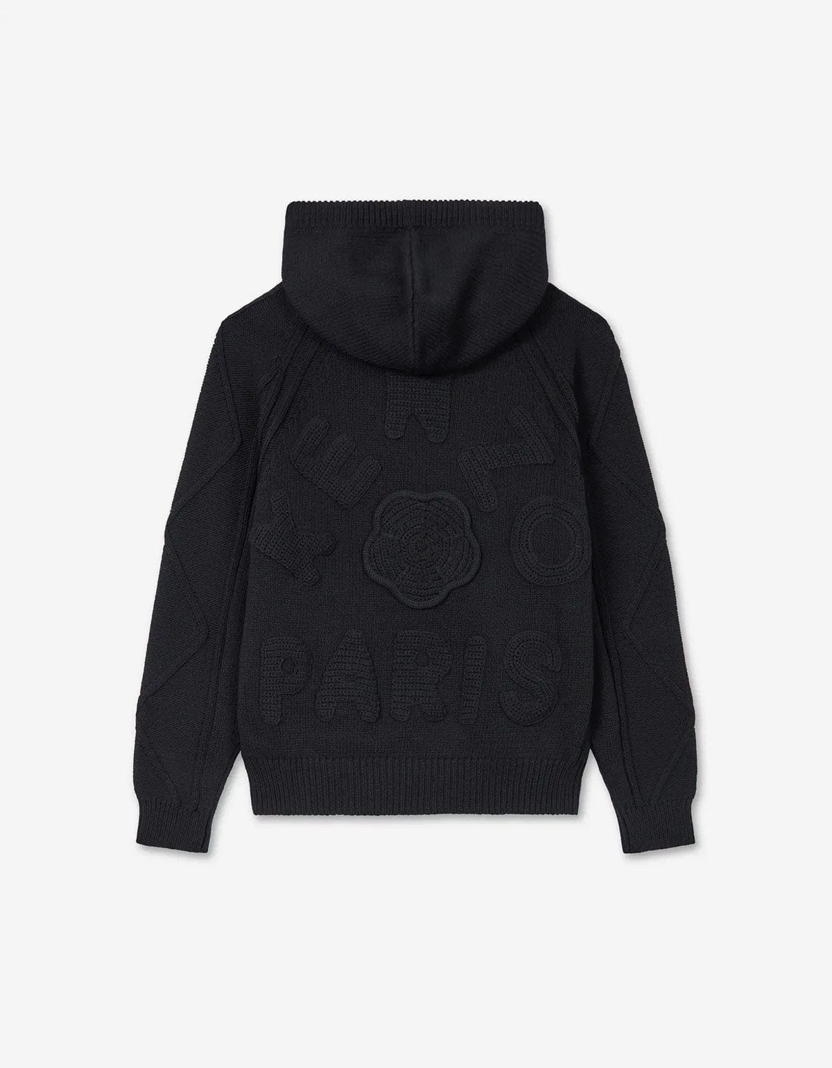 Kenzo Black Hand-Embroidered Cable Knitted Hoodie - 2