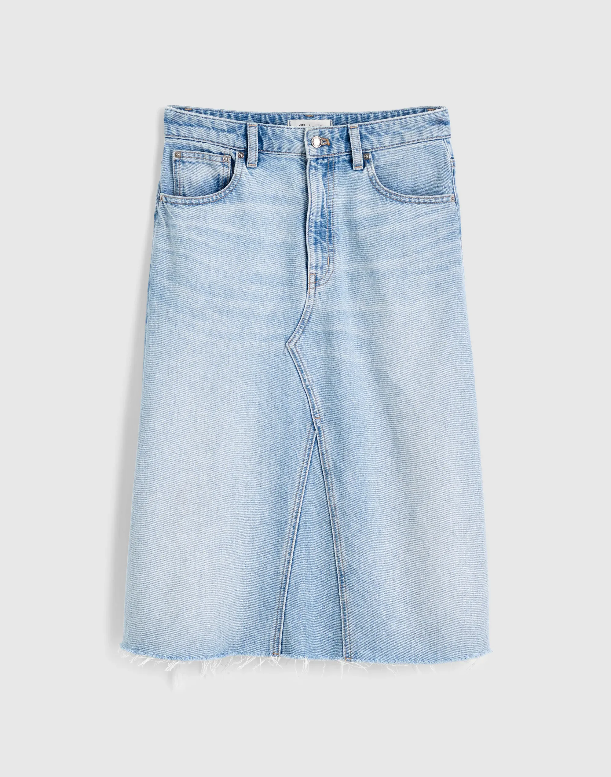 Denim Flounce Midi Skirt in Foster Wash - 1