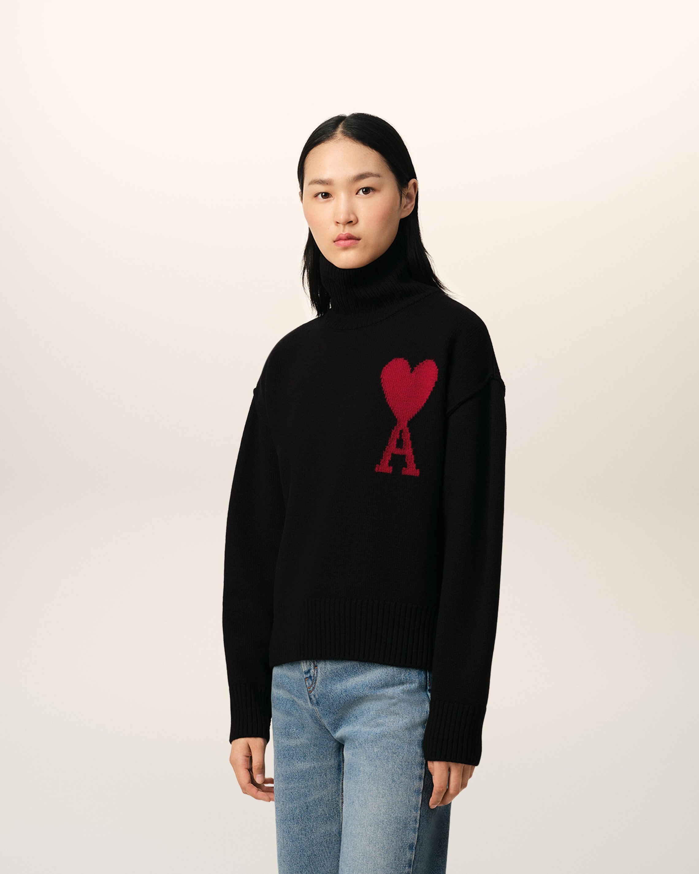 BLACK WOOL AMI DE COEUR SWEATER - 6