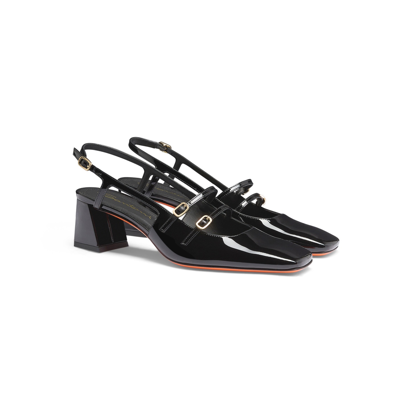 Women's black patent leather mid-heel slingback - 3