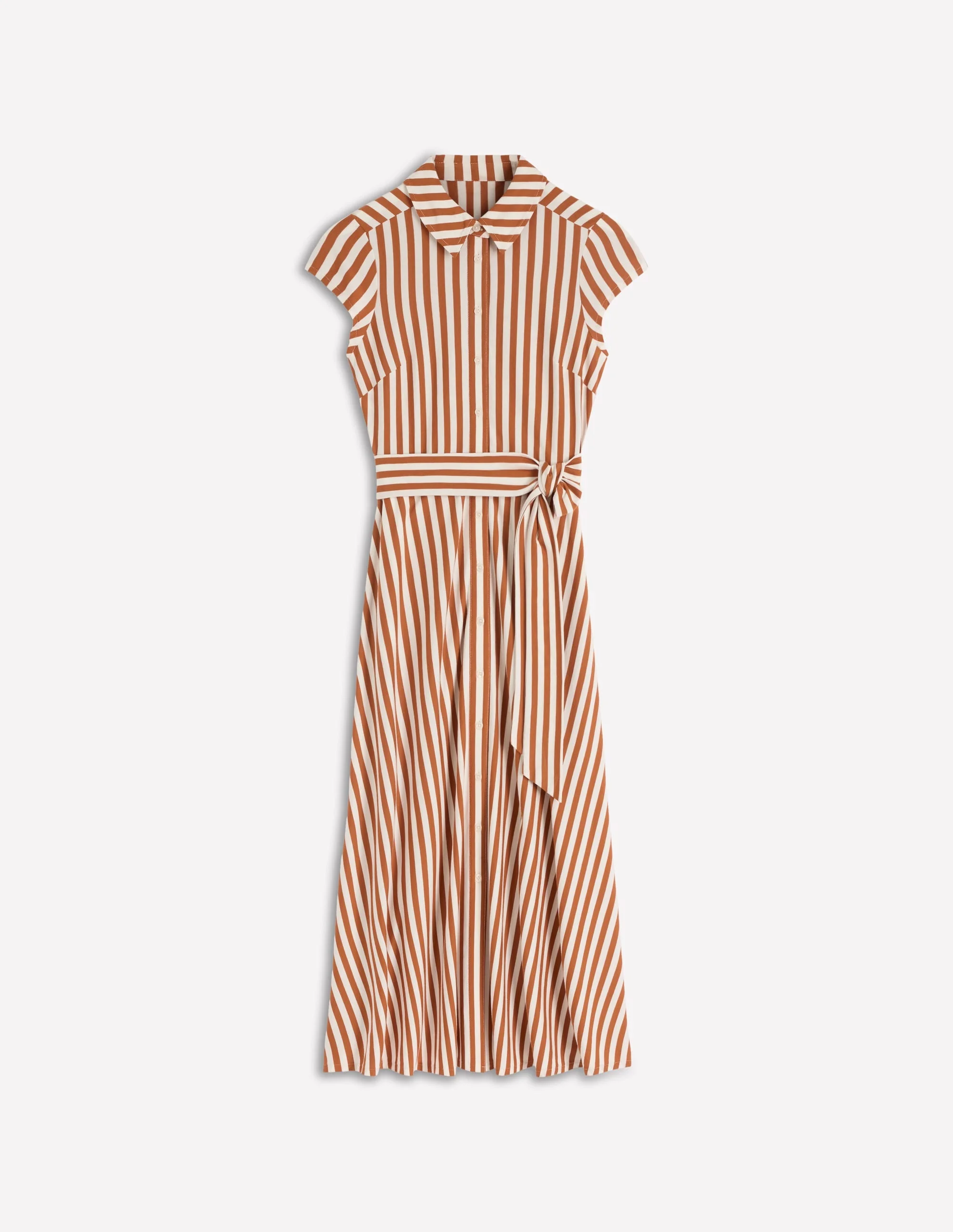 Marcia Jersey Shirt Dress-Cognac and Ivory Stripe - 1