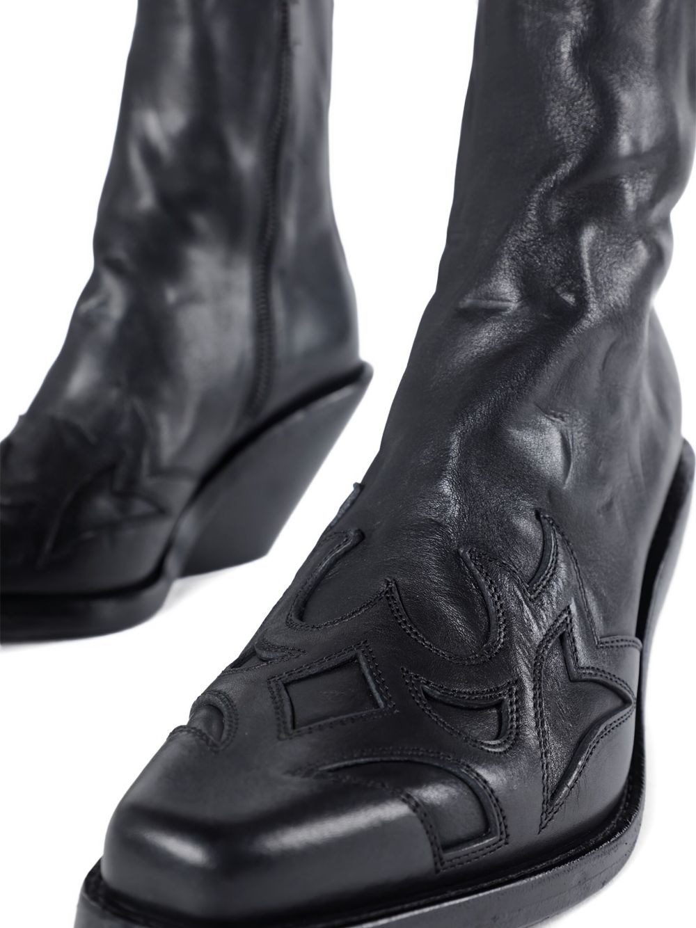 leather carved-detail boots - 3