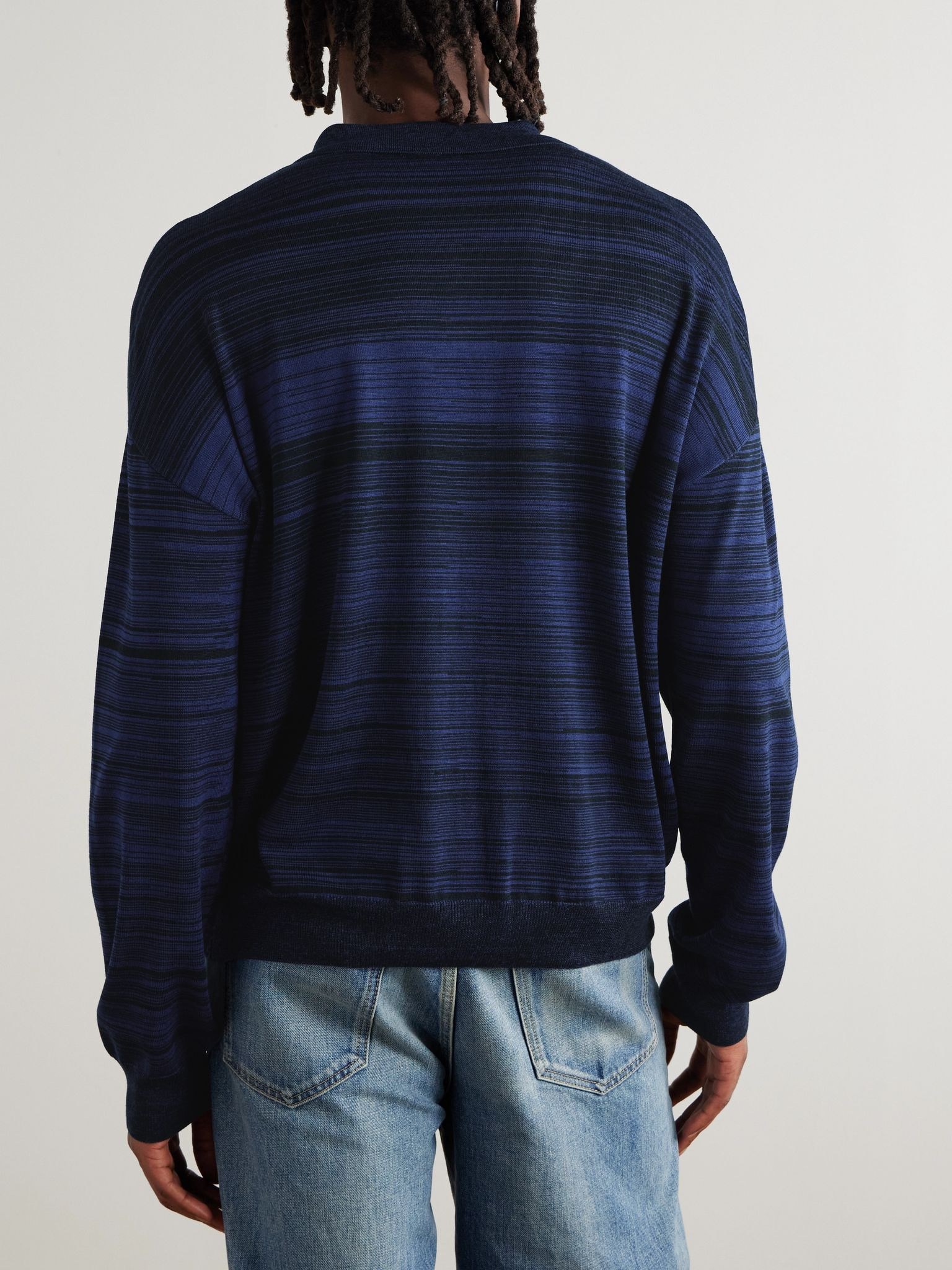 Logo-Embroidered Space-Dyed Wool Polo Sweater Navy - 4
