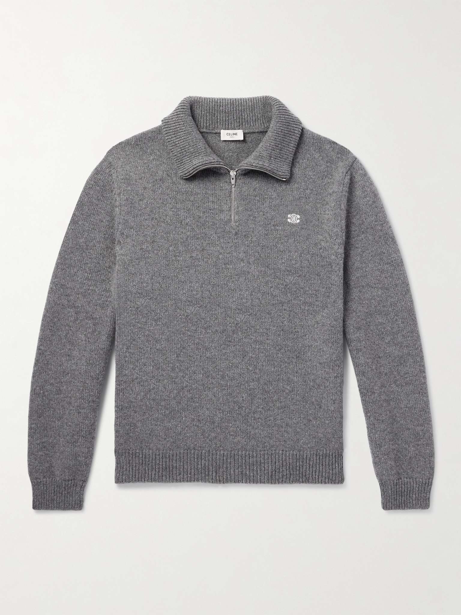 CELINE Logo-Embroidered Wool and Cashmere-Blend Half-Zip