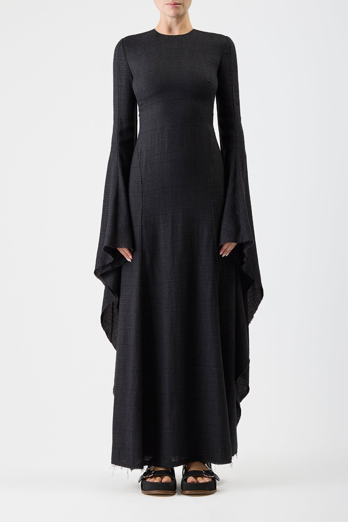 Sigrud Draped Dress in Silk Wool Gauze - 3