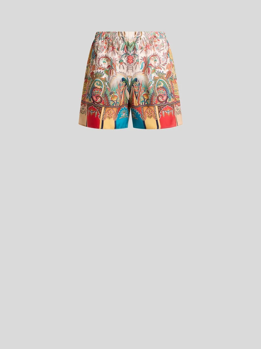 PEAU D'ANGE SILK SHORTS WITH PAISLEY FOLIAGE MOTIF - 1
