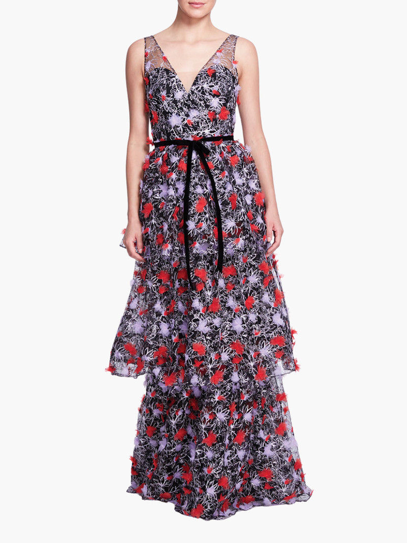 TIERED EMBROIDERED FLORAL GOWN 1