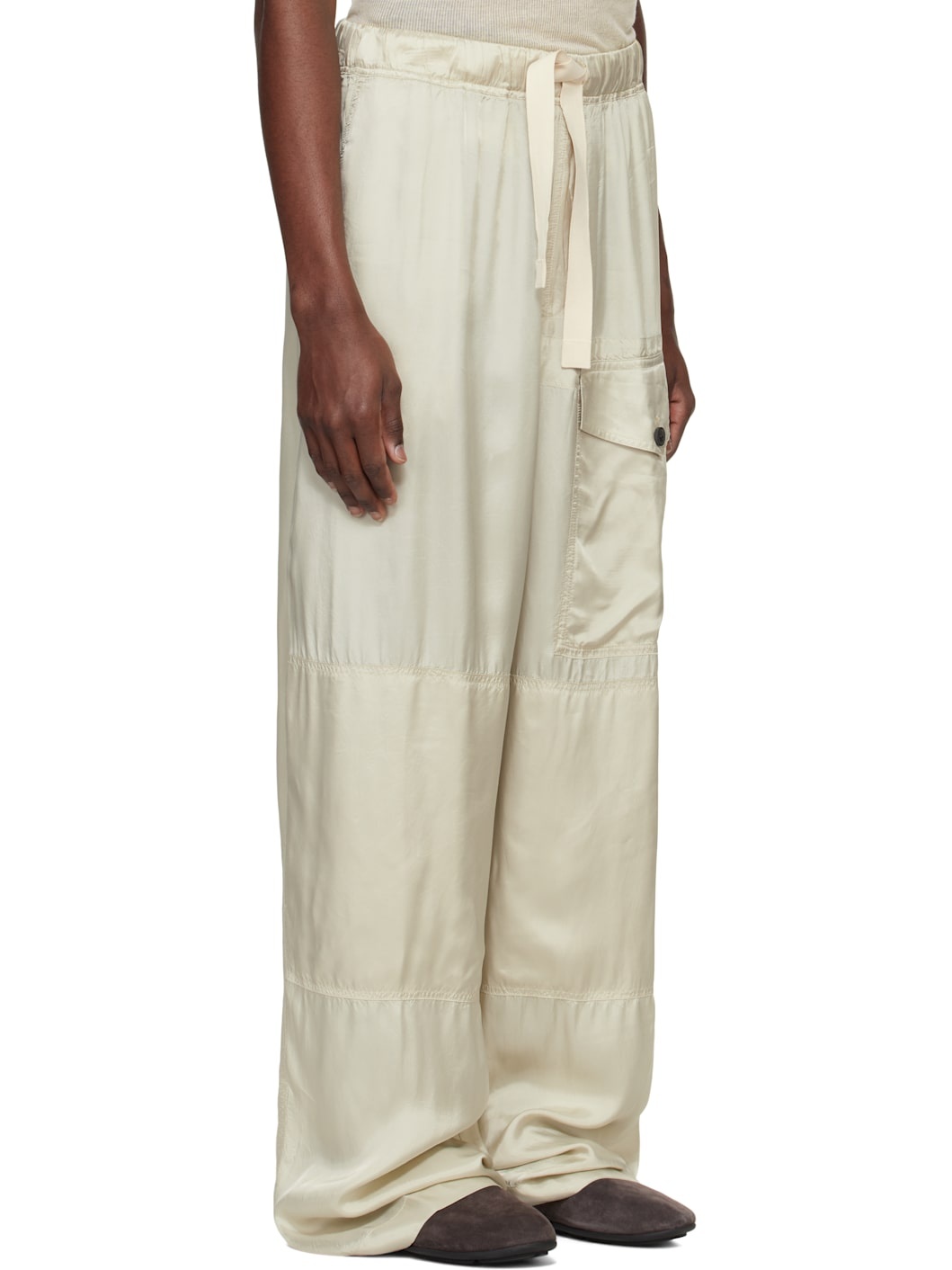 Taupe Viscose Drawstring Cargo Pants - 2