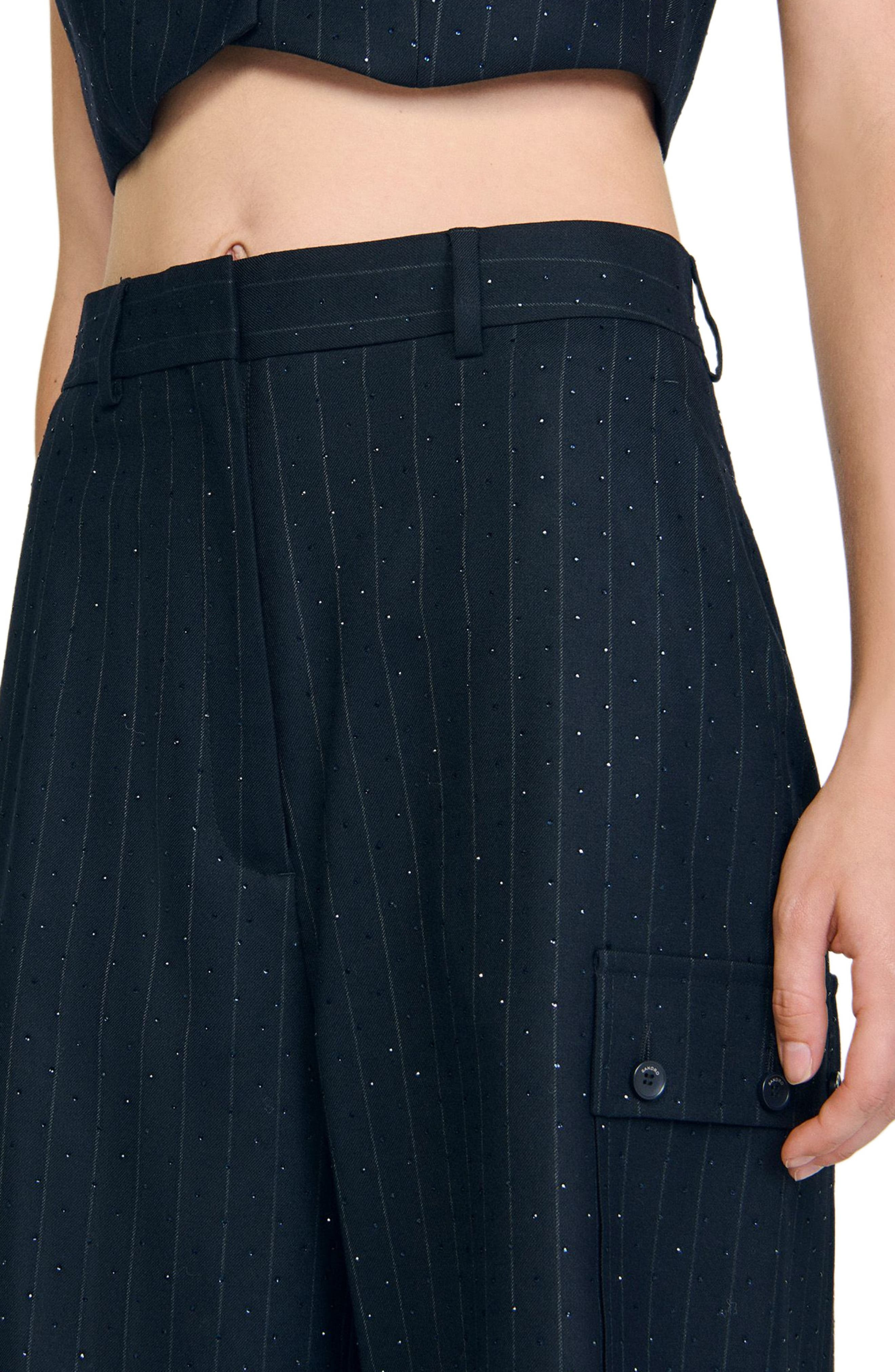 SANDRO Rhinestone striped Bermuda in Navy Blue at Nordstrom - 4