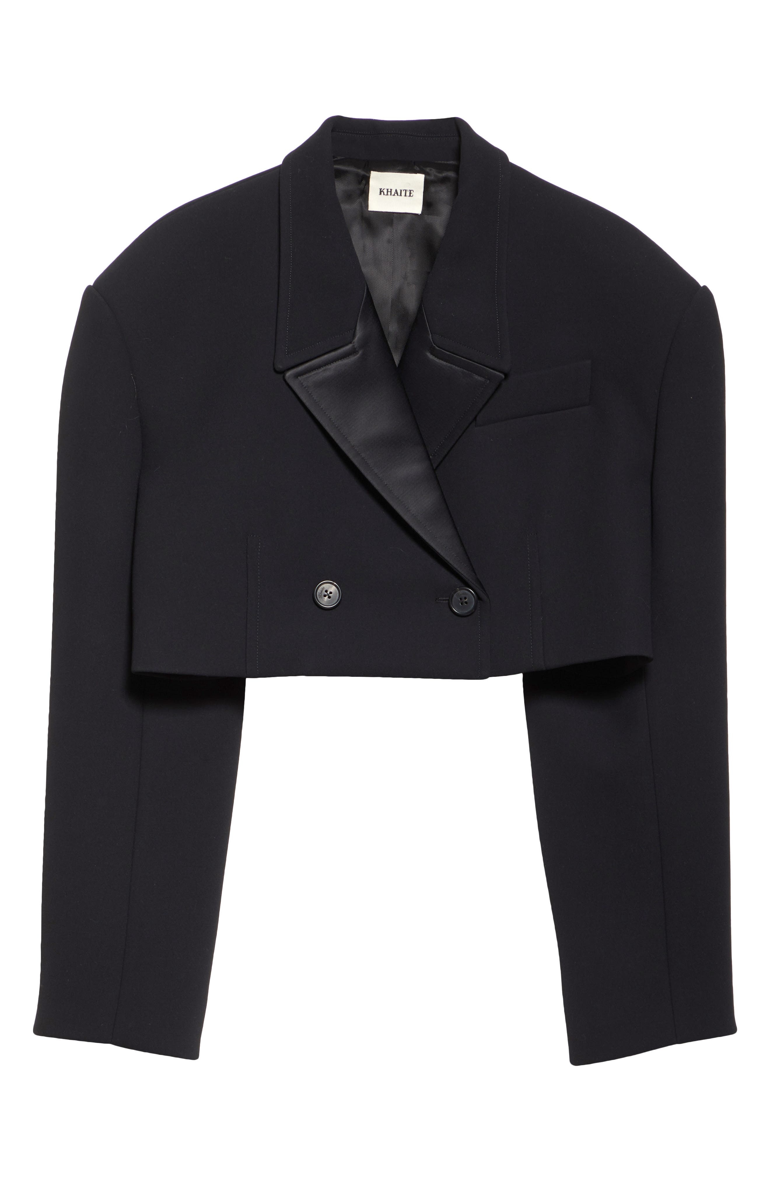 Khaite Nando Oversize Satin Back Crepe Crop Jacket in Black at Nordstrom - 5