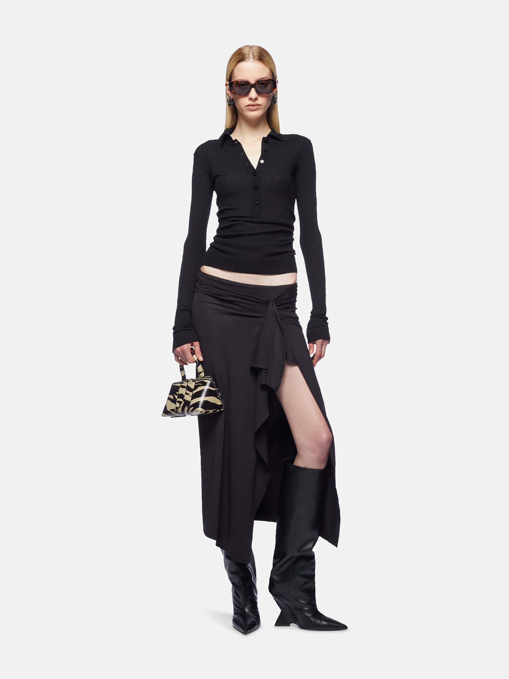 スカート The Attico Fitted Black Midi Skirt THE ATTICO BLACK MIDI SKIRT | REVERSIBLE