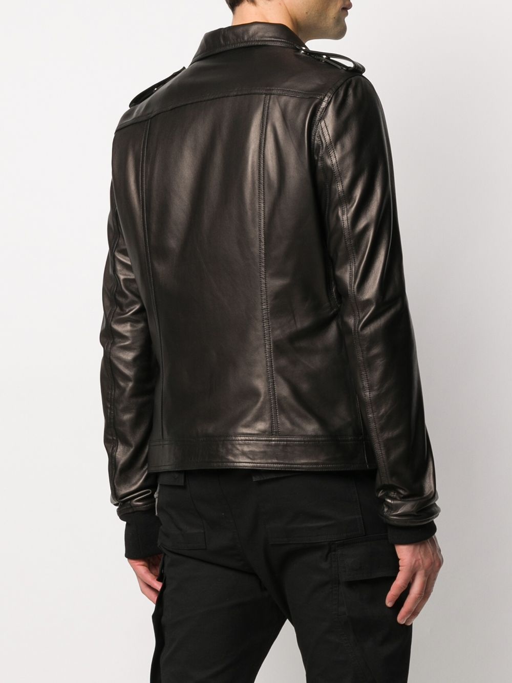 ribbed-cuff leather jacket - 4