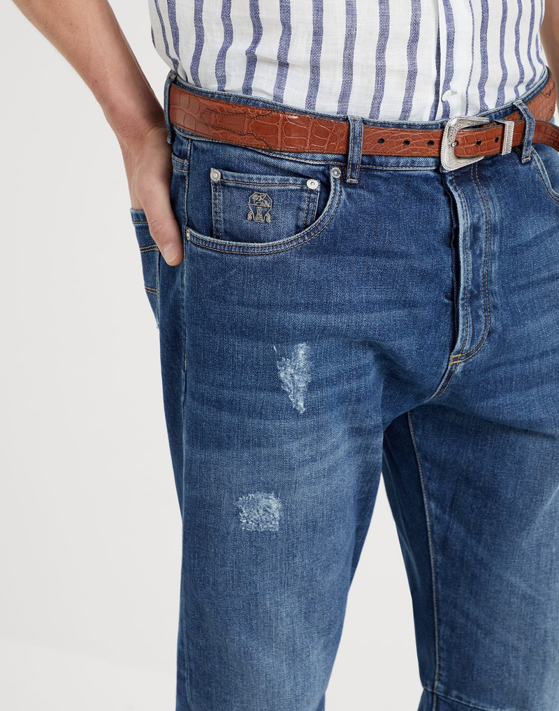 Comfort cotton denim leisure fit five-pocket trousers with rips 3