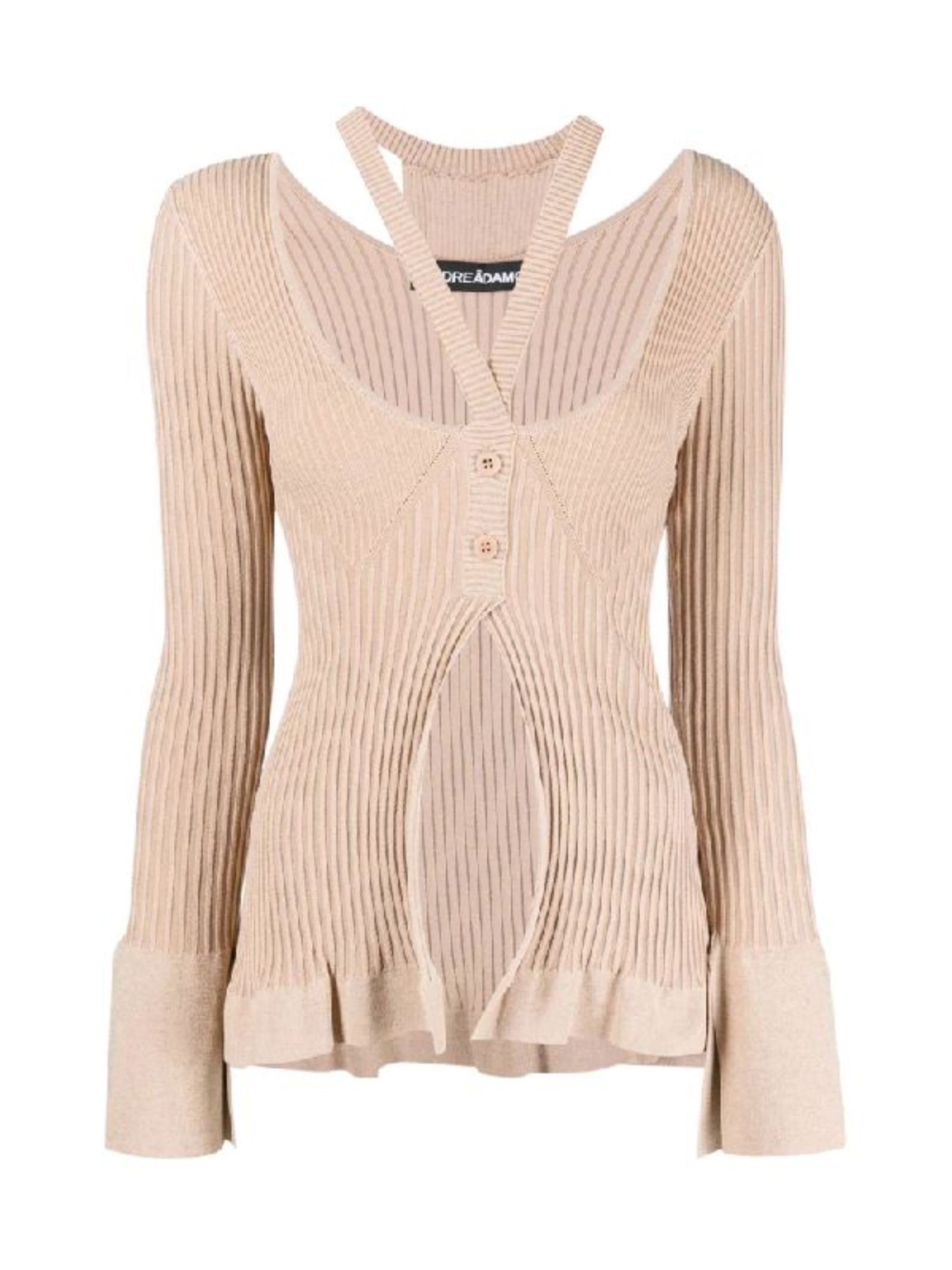 The Ribbed-Knit Cardigan with Double Layers by ANDREADAMO is a stunning sweater, crafted with meticu - 1