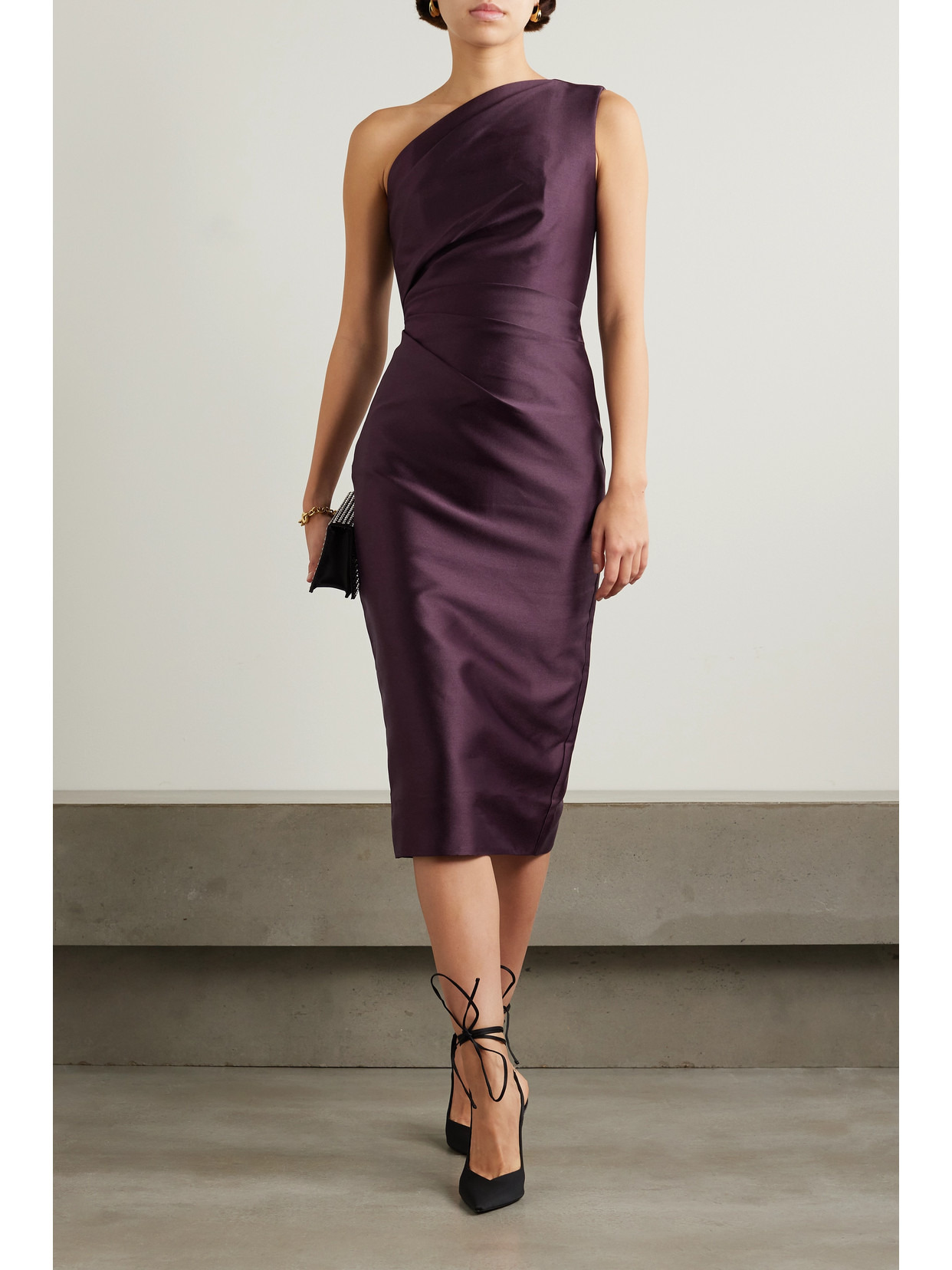Orla One-shoulder Gathered Satin-twill Midi Dress - 2