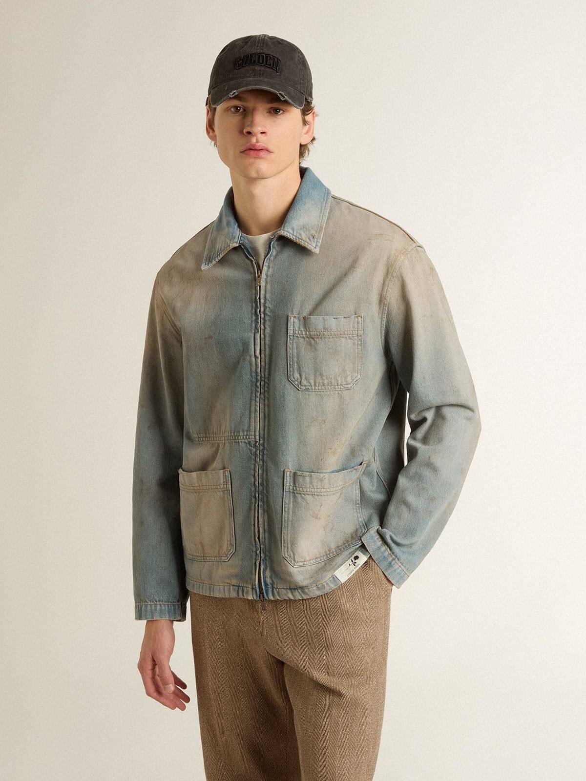 Men's distressed-effect denim jacket with zip - 2
