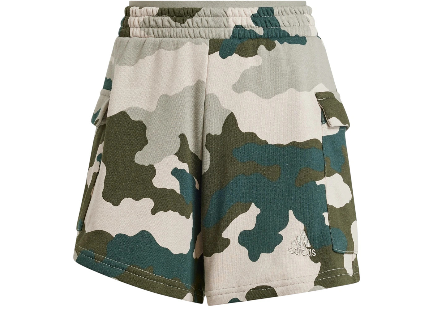 adidas Women's Essentials 3-Stripes Camo-Print Cargo Shorts Silver Pebble - 1