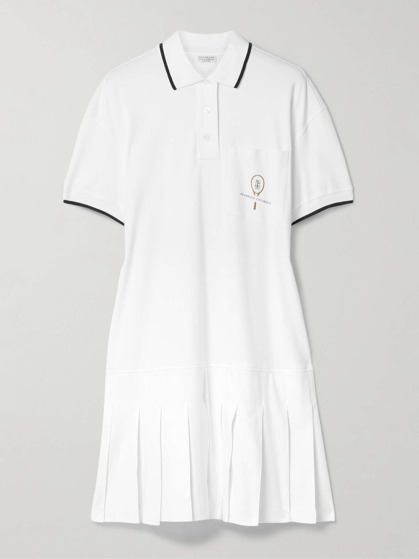 Tennis pleated embroidered cotton-jersey mini dress - 1