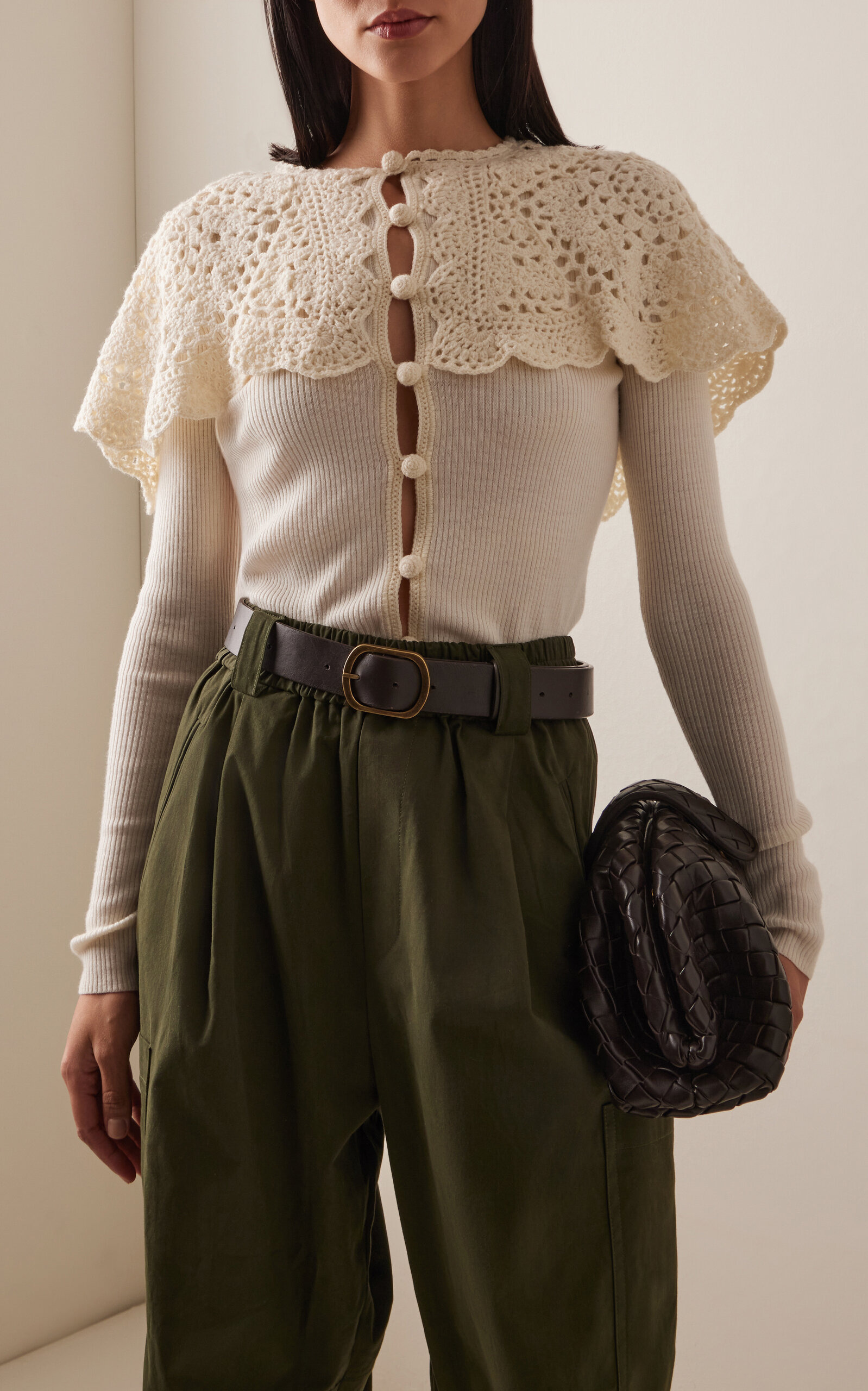 Nara Crochet-Trimmed Wool Cardigan ivory - 2