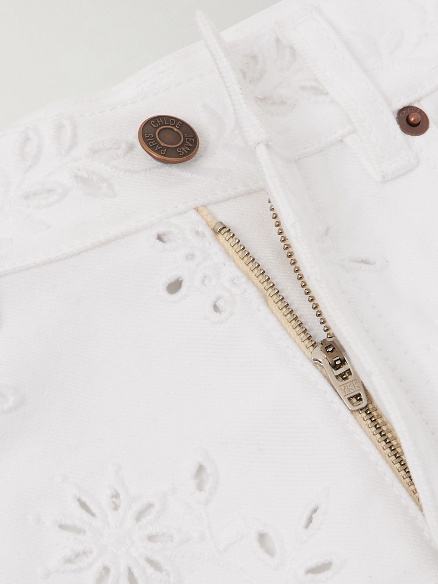 High-rise straight-leg broderie anglaise organic jeans White - 4