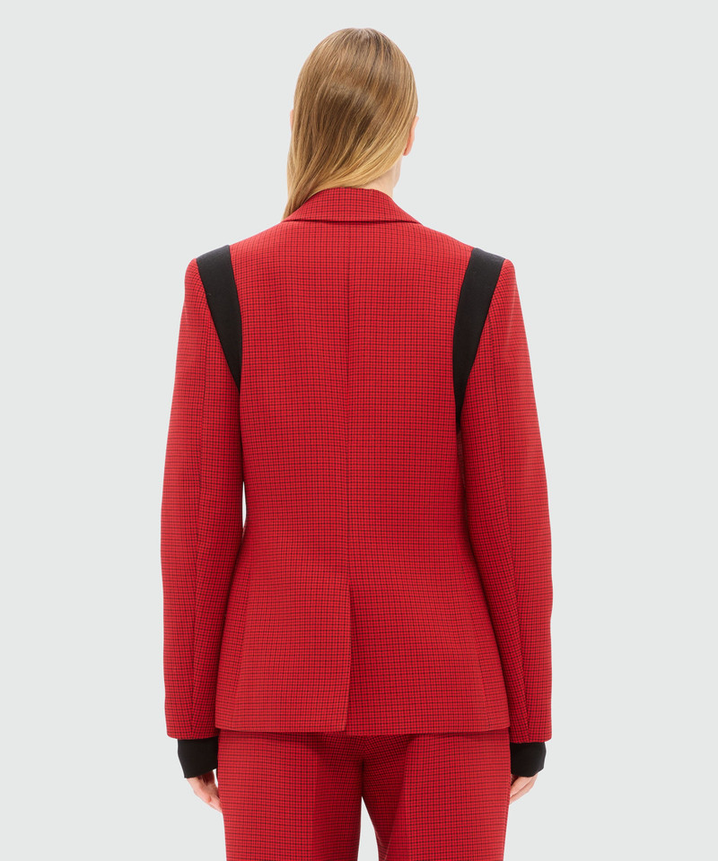 Red single-breasted jacket with check pattern 3