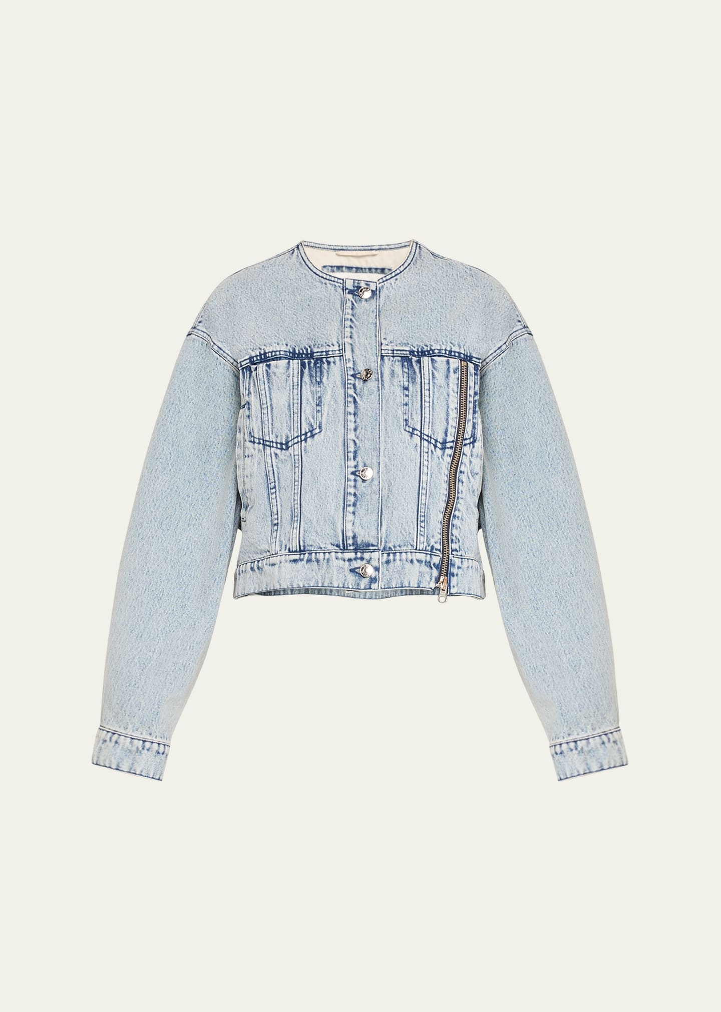 Collarless Denim Jacket - 1