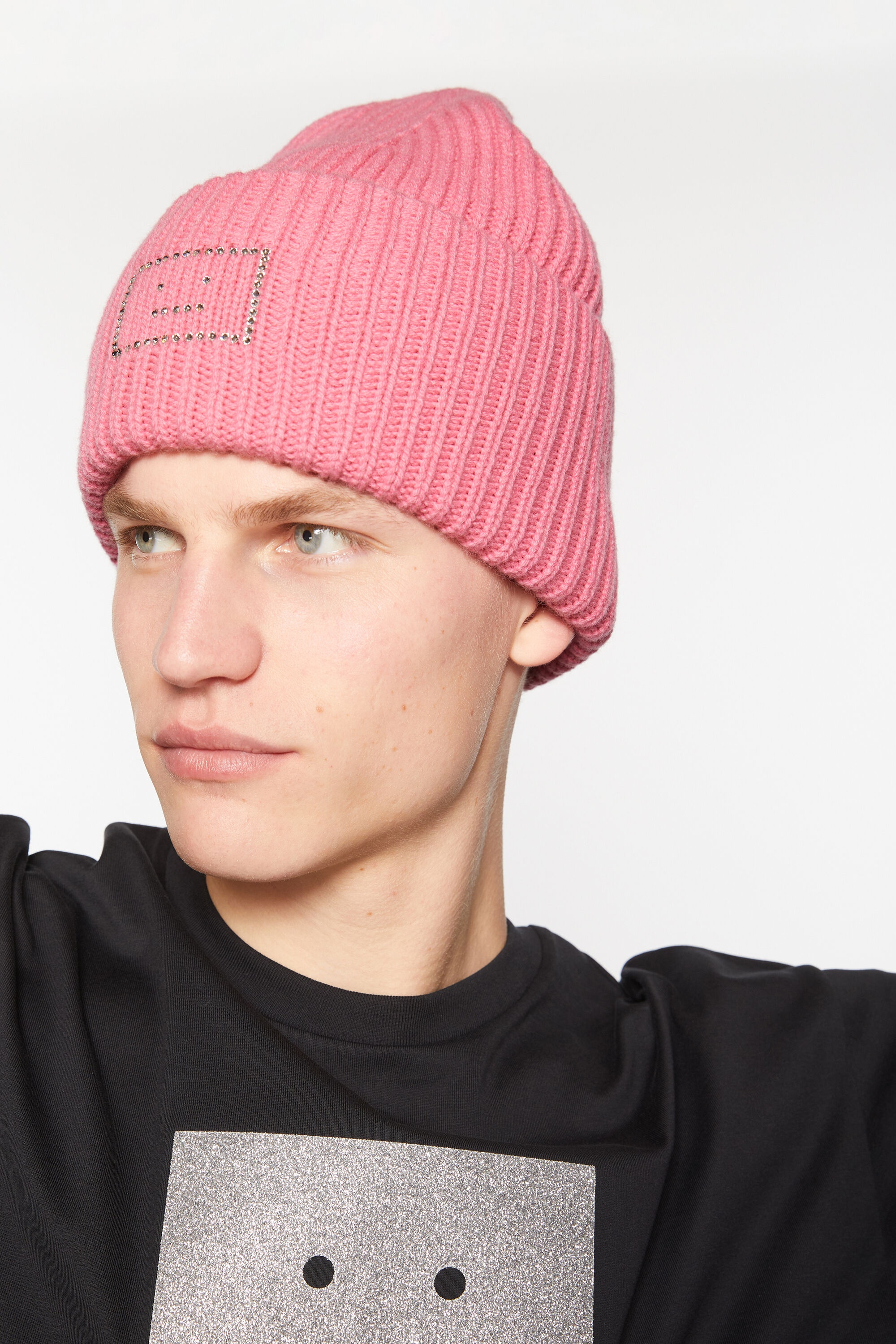 Embellished Face logo beanie - Tango pink - 2