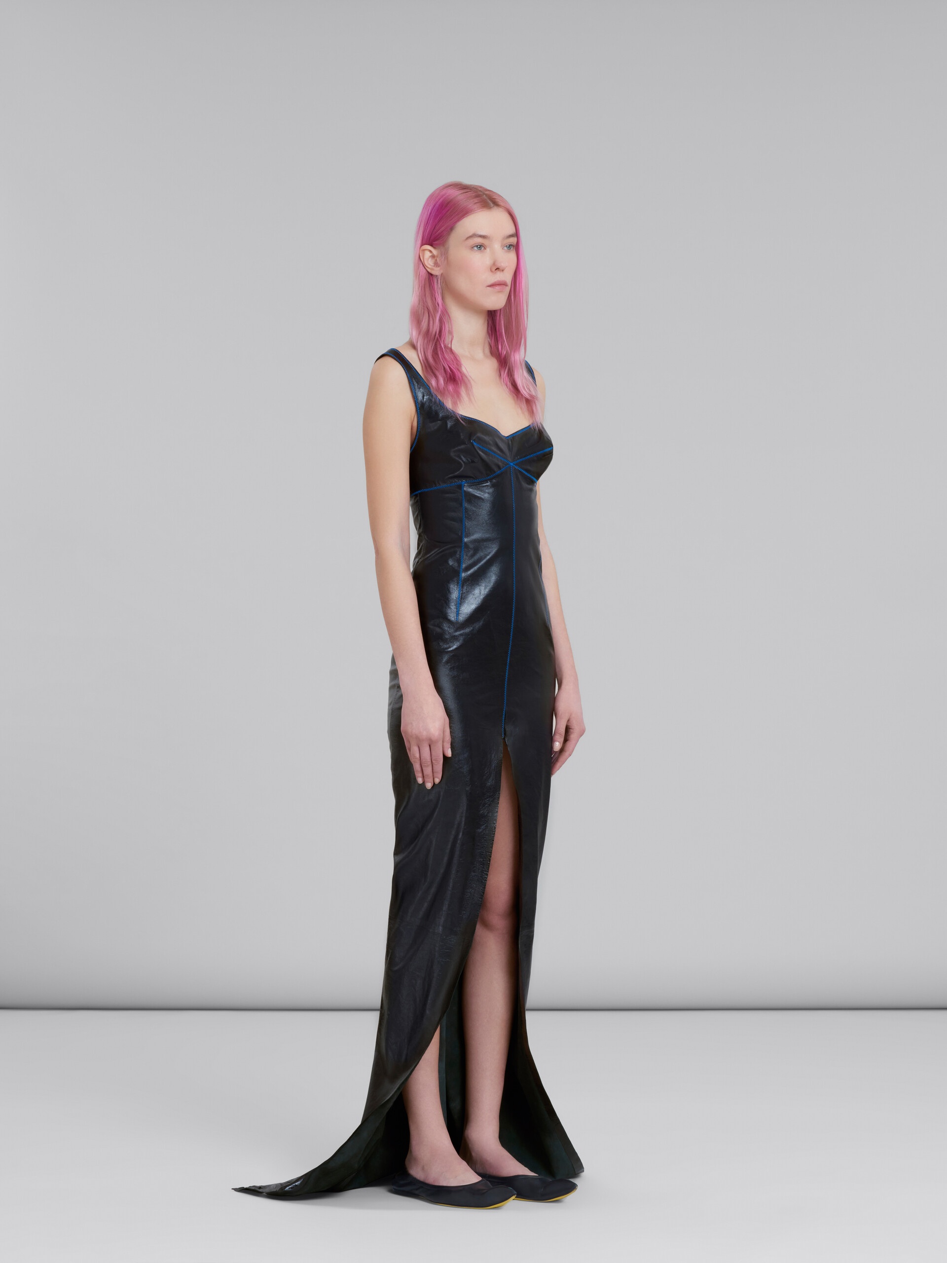 BLACK LEATHER MAXI DRESS WITH SPLIT - 6