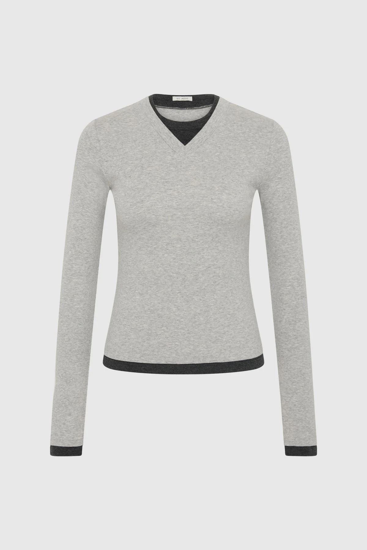 Organic Cotton V Neck Long Sleeve Top - Grey Marle - 1
