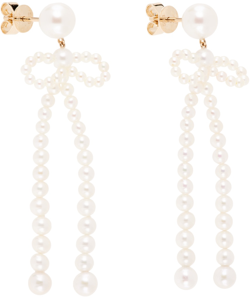 White Bow Rosette Earrings - 2