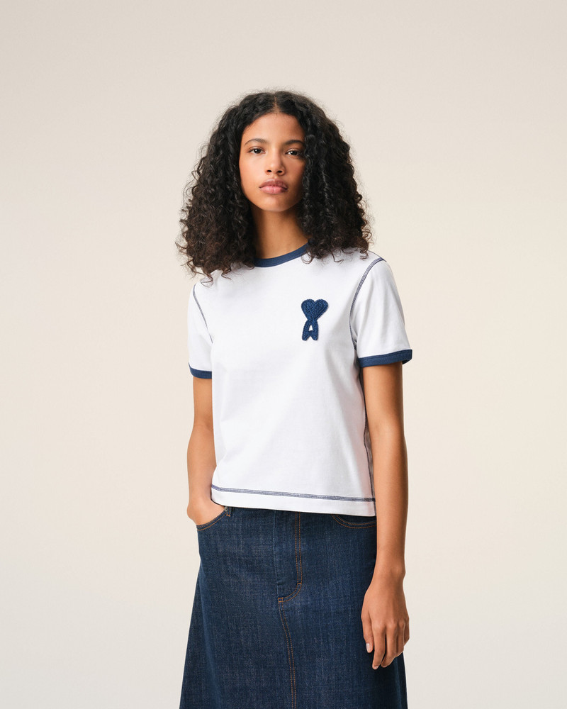 WHITE COTTON AMI DE COEUR KNITTED PATCH T-SHIRT 3