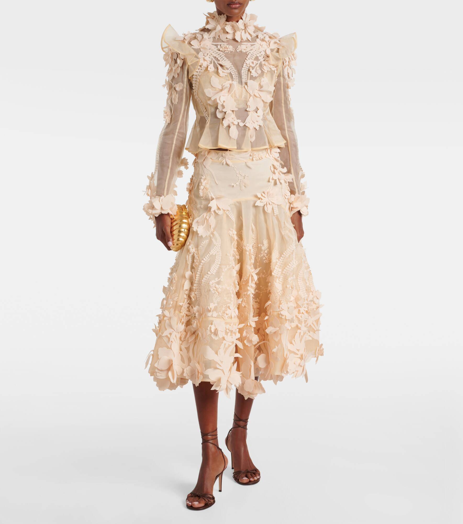 Hypnotic floral-appliqué silk midi skirt - 2