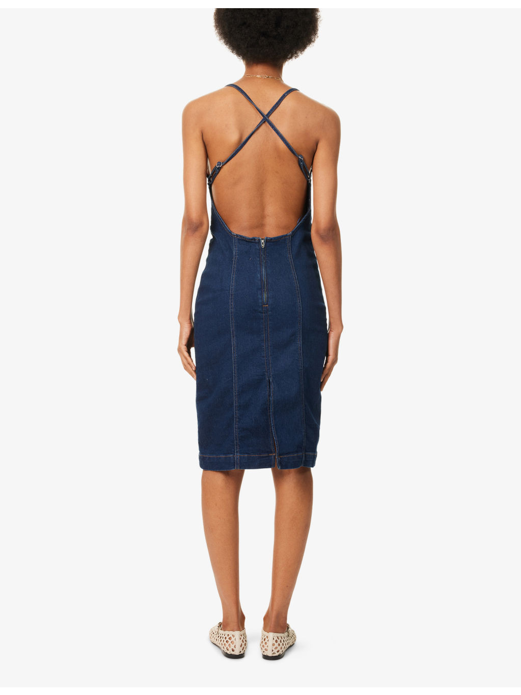 Crosley Criss-Cross-Shoulder-Straps Stretch-Denim Blend Midi Dress - 4
