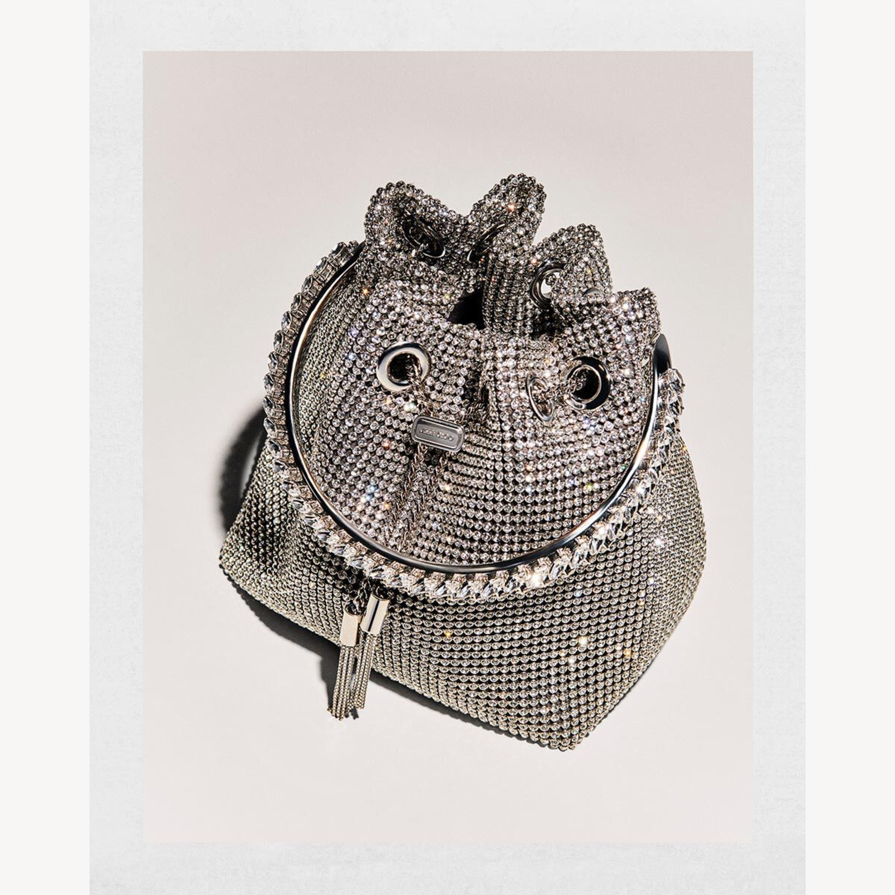 Bon Bon
Silver Satin Crystal Mesh Bag with Crystal Handle - 6