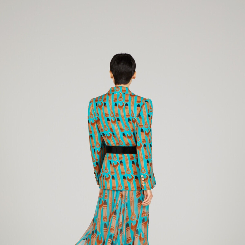 Lipstick and tool print silk jacket 8