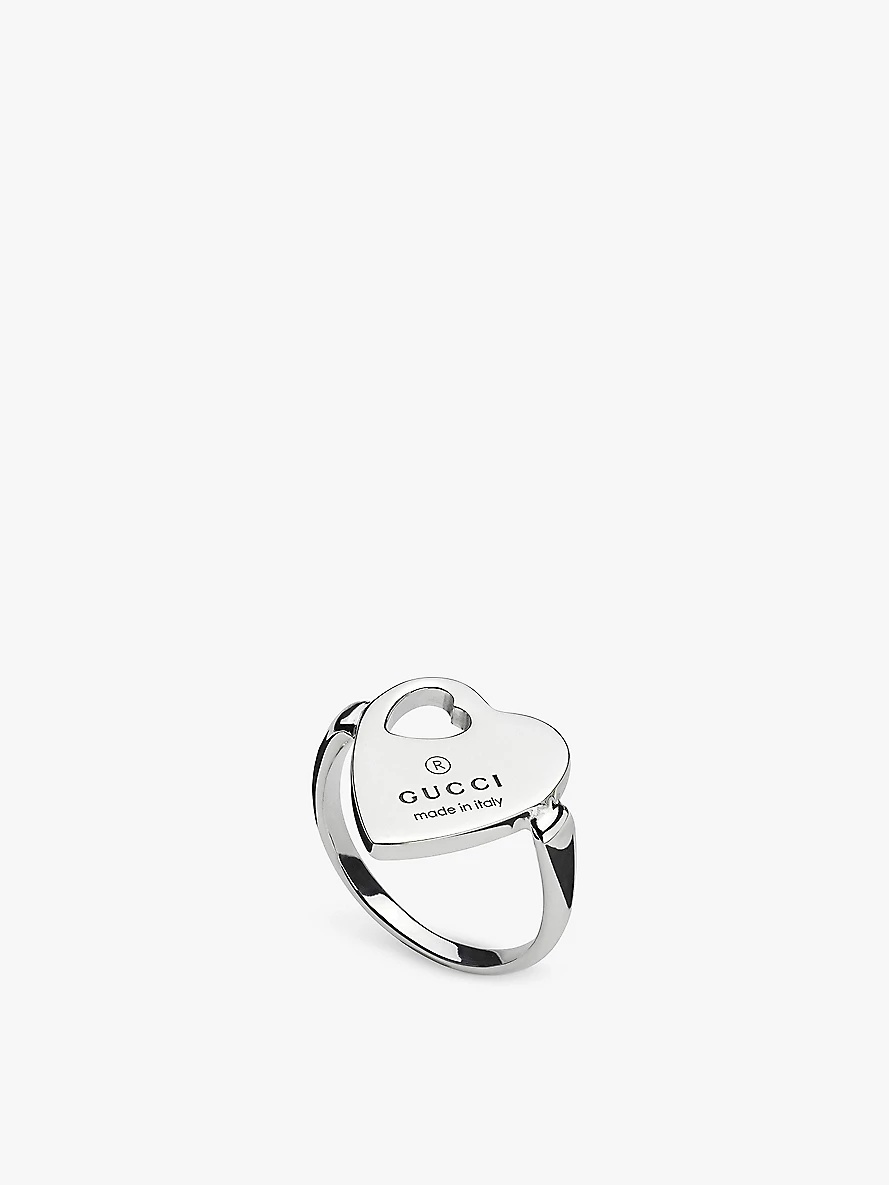 Brand-engraved heart-shape sterling-silver signet ring - 1