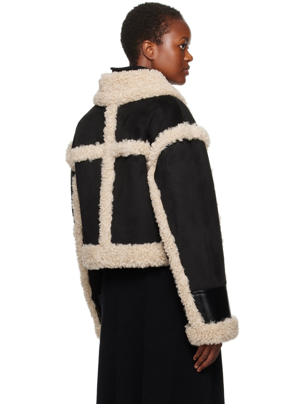 Black & Off-White Edith Faux-Shearling Jacket - 3