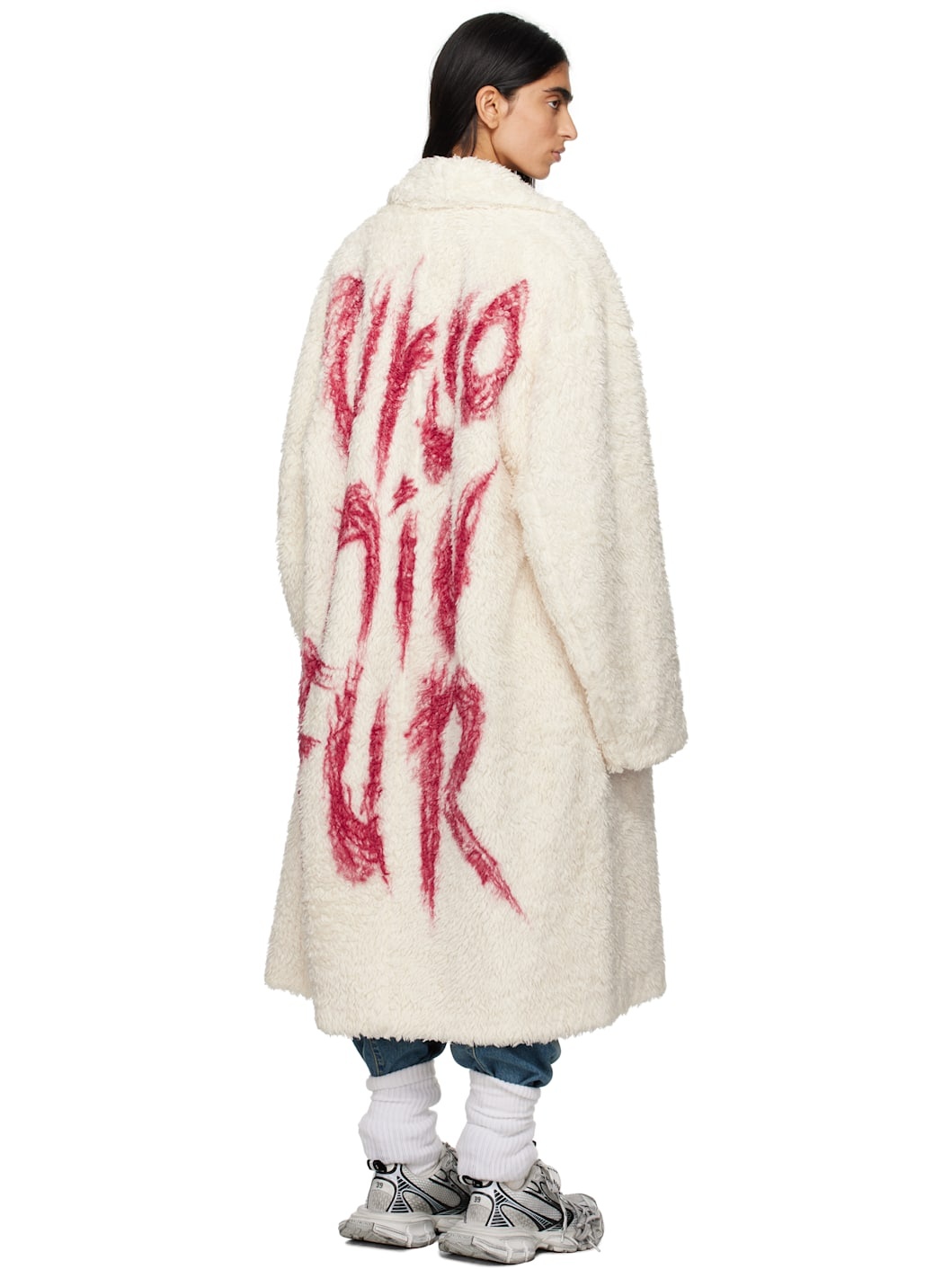 Off-White Cotton Long Faux-Fur Coat - 3
