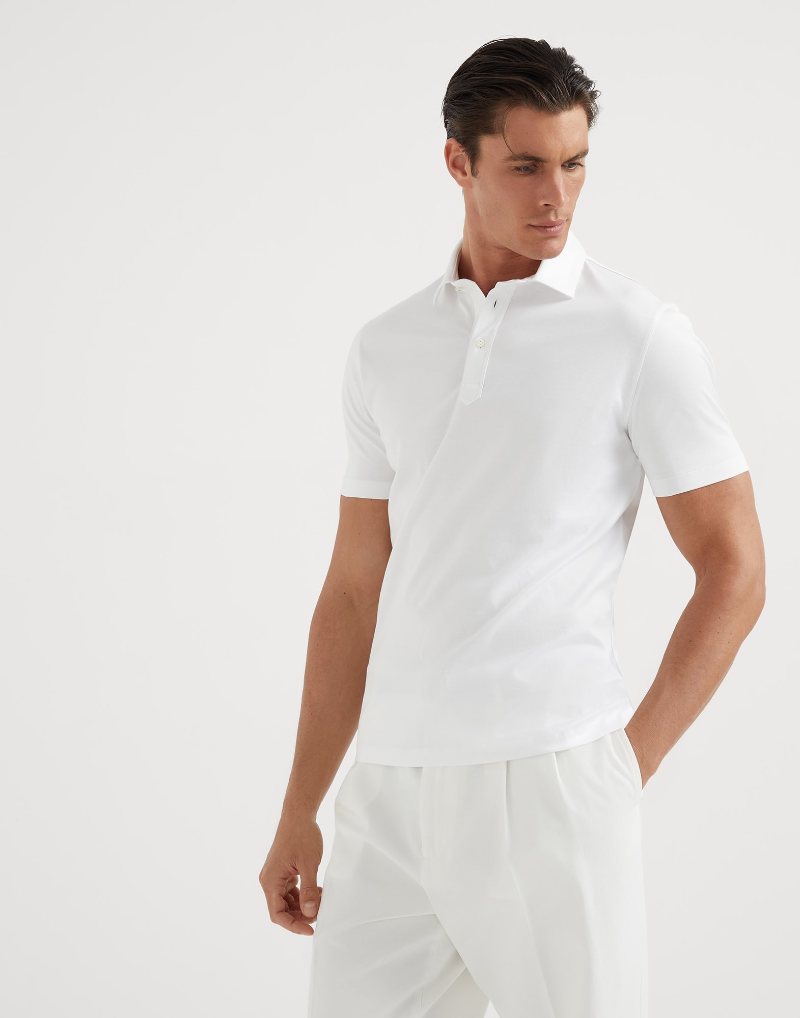 Cotton jersey basic fit polo with shirt-style collar - 1