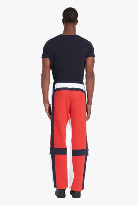 Red, navy blue and white eco-designed cotton sweatpants with embossed Balmain logo - 3