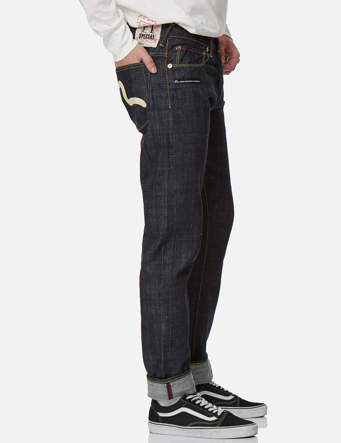 HANDPAINTED SEAGULL SLIM STRAIGHT FIT SELVEDGE DENIM JEANS #2010 - 7