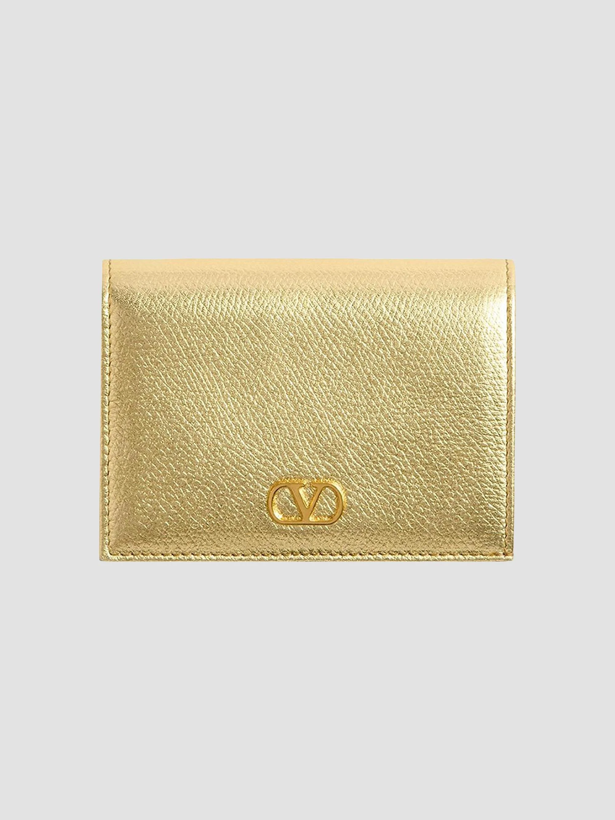 Women's VLogo Signature Laminated Grainy Calfskin Wallet - Antique Brass - 1